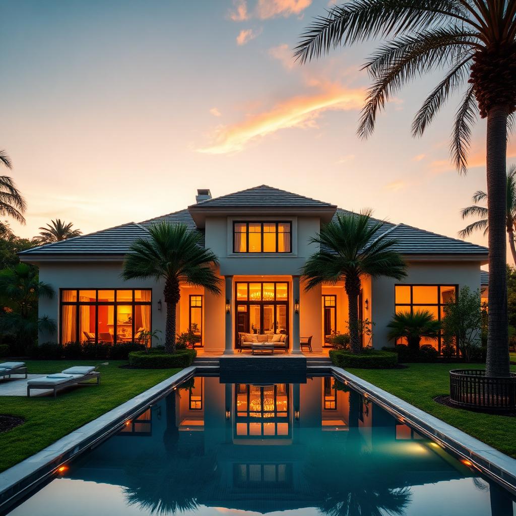 Casa de lujo en Orlando con piscina al atardecer